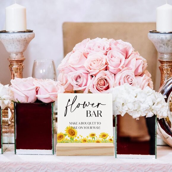 ANlANG Flower Bar Sign, Flower Bar Desk Decor, Bridal Shower Sign Wood Plaque, W - Picture 6 of 7